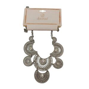 Vintage JCP Decree Statement Bib Necklace Silver Tone and Clear Rhinestones